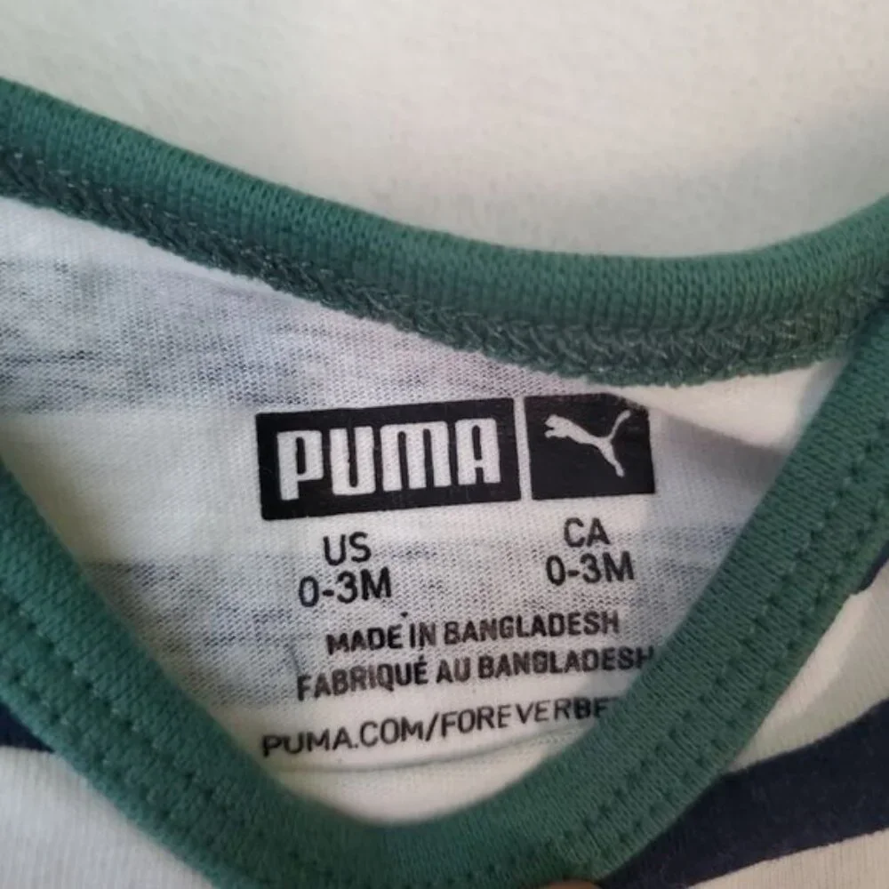 Puma 0-3 Months 4 Bodysuits‎ Short Sleeve logo striped yellow green blue